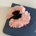 Détail de la broderie en dentelle rose et motif floral sur une élégante pince à cheveux - Rose