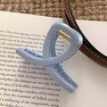Pince à cheveux minimaliste bleu ciel mat avec ressort doré sur un livre - Court croisé