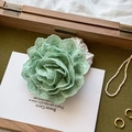 Elegant mint green rose eyelet lace scrunchie with retro fabric texture and floral design - Green