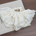 Coletero retro francés blanco crema con bordado inglés y detalles florales - Coletero de Volantes de Doble Capa