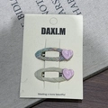 Lot de deux barrettes à cheveux coeur violet avec motifs à carreaux et vert - Clips de Paire Coeur Creux