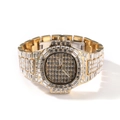 Luxury gold tone hip hop watch fully set with square crystals and date display - Gold