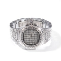 Silver iced out men quartz watch with baguette cut diamonds and date display feature - Silver