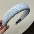 Handmade light blue gingham padded sponge headband with a high-top retro style design - Lace Plaid (Wide Headband)