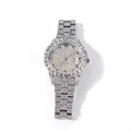 Silberne Luxus Quarz Uhr mit Vollbesatz Diamanten und arabischen Ziffern für Damen - Silber (Blumenziffern Zifferblatt)