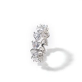 Macro detail of silver hip hop ring featuring heart shaped cubic zirconia stones - US 6 / Silver