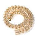 Close-up of 15mm gold Cuban chain featuring detailed cubic zirconia pavé setting and buckle - 16 Inches / Gold