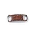 Detail view of rectangular shoe charm with orange zircon stones on gunmetal plating - Rectangular Slightly Curved Double Hole Style / Black Orange Red Zirconia