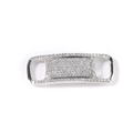 Silver metal shoe charm accessory with pave-set clear zircon stones and rectangle design - Rectangular Slightly Curved Double Hole Style / Platinum Plated White Zircon