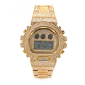 Reloj digital hip-hop dorado de lujo con decoración completa de cristales brillantes - Dorado
