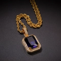 Hip hop touw ketting met een grote rechthoekige blauwe edelsteen hanger - Goud Donkerblauw Stijl