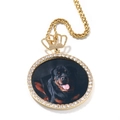 Custom round photo pendant necklace with crown bail and gold rope chain - Gold