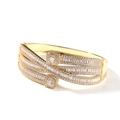 Detail of gold-plated multi-layer wide cuff bracelet with baguette and round zircons - Six-arm Bangle Style / Gold