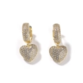 Macro shot of gold-plated heart drop earrings with micro-pave cubic zirconia crystals - Gold