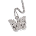 Detail van een vlinder schedel hanger ketting met zilveren touwketting en witte zirkoon - Vlam Vlinder Stijl / 3mm 24 Inch Touwketting / Zilver