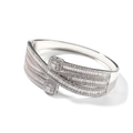 Hip-hop style silver cubic zirconia open cuff bracelet with cross layered design - Six-arm Bangle Style / Silver