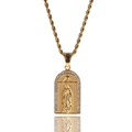 Golden Virgin Mary pendant necklace with white rhinestones on a twist chain - Rhinestone Arched Virgin Mary Pendant (Style 7) / 3mm x 24 Inch Twisted Rope Chain