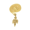 Gold plated stainless steel necklace featuring a praying angel pendant with wings - Mini Praying Angel Pendant / 3mm x 24 Inch Cuban Chain