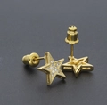 Goldene Stern-Ohrstecker mit funkelnden weißen Zirkonia-Steinen im trendigen Hip-Hop-Stil - Ohrstecker / Goldene Stern-Ohrstecker