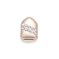 Macro detail of gold plated hip hop single tooth grill set with white rhinestones - Rose Gold Single Tooth Grill (10 Diamonds)