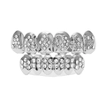 Detail of hip hop teeth grills with poker symbols and micro-pave cubic zirconia stones - Silver Set (Poker Design and 28 Diamonds)