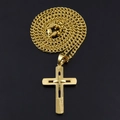Hip hop cross pendant necklace in gold finish with thick cuban chain and double-layer design - Cut Cross Pendant + Cuban Chain