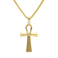 Polished gold plated Ankh cross pendant with twisted rope chain necklace for hip hop style - Polished Ankh Pendant + Cuban Chain