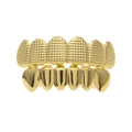 Détails du set de grillz hip-hop dorés avec finitions diamantées et polissage miroir - Ensemble Or (Grille Haut + Lisse Bas)