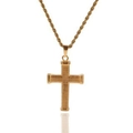Men's hip hop gold cross necklace with textured grid pattern and thick rope chain - Grid Texture Cross Pendant + Rope Chain