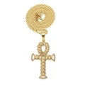 Hip hop gold plated Ankh cross pendant with white cubic zirconia on cuban chain necklace - Cuban Cross Pendant + Cuban Chain