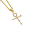 Hip hop gold plated stainless steel Ankh cross pendant with sparkling rhinestones - Slim Ankh Pendant + Cuban Chain