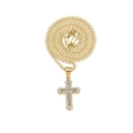 18K gold plated stainless steel Cuban chain necklace with iced out cross pendant - Hollow Double Layer Cross Pendant + Cuban Chain