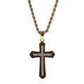 Hip hop rope chain necklace with a coffee brown cross pendant featuring inset rhinestones - Small Stone Cross Pendant + Rope Chain