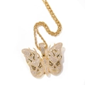 Gouden hip hop vlinderketting met zirkoon schedelvleugels aan een touwketting - Vlam Vlinder Stijl / 3mm 24 Inch Touwketting / Goud
