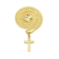 Hip hop 18k gold plated stainless steel cross pendant necklace with sparkling zircons - Raised Polished Cross Pendant + Cuban Chain