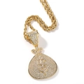 Hip hop gouden geldzak hanger ketting met zirkoon dollarteken en gedraaide ketting - Dollar Geldzak Stijl / 3mm 24 Inch Touwketting / Goud