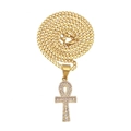 Hip hop gold plated Ankh cross pendant necklace with sparkling micro pave stones - Iced Out Ankh Pendant + Cuban Chain