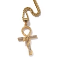 Hip hop gold plated Ankh cross pendant with snake design and sparkling rhinestones - Gold Snake Wrapped Cross Pendant + Rope Chain