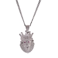 Hip-hop zilveren leeuwenkop hanger met kroon en witte zirkonia aan een ketting - Kroon Leeuwenkop Stijl / 3mm 24 inch Roestvrijstalen Cubaanse Schakelketting / Zilver