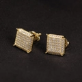 Iced-out square stud earrings in gold finish with micro-paved sparkling cubic zirconia - Large Square Style / Gold
