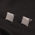 Square iced out S925 silver stud earrings with sparkling pave-set cubic zirconia - Large Square Style / Silver