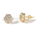 Sparkling gold flower stud earrings with CZ stones and secure screw-back closure - 7-Stone Flower Cluster Style / Gold