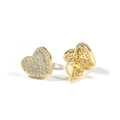 Golden heart stud earrings with sparkling pavé zircons and secure screw back closure - Beveled Heart Style / Gold