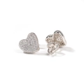 925 silver heart stud earrings with sparkling pave-set stones and secure screw-backs - Beveled Heart Style / Silver