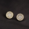 Hip hop style gold-plated round stud earrings with shimmering micro-pave zircons - Concentric Circles Style / Gold