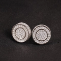 Iced-out 925 silver round stud earrings with multi-layer pave cubic zirconia stones - Concentric Circles Style / Silver