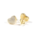 Golden heart stud earrings with white micro-pave zircon stones and screw back closure - Domed Heart Style / Gold