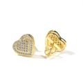 Golden double layered heart stud earrings with sparkling white zircons and screw backs - Double Layer Heart Style / Gold