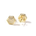 Gold plated hexagon stud earrings with micro-paved cubic zirconia and secure screw backs - Hexagon Style / Gold