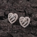 925 sterling silver heart stud earrings with sparkling pave-set white diamonds - Heart Cutout Style / Silver